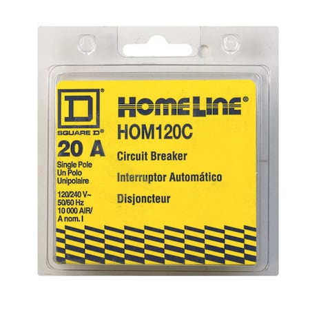 Schneider Electric Circuit Breaker, HOM Series, 20A, 1 Pole, 120/240V AC, 10kA 3205556